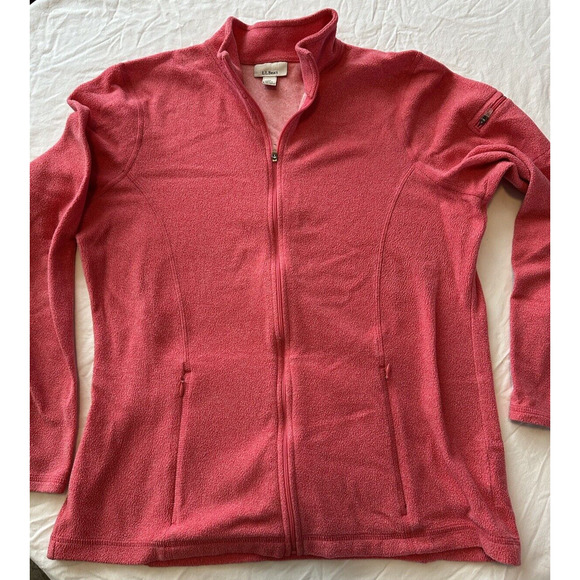LL Bean Womens Lightweight Fleece Jacket, Pink Medium Reg Front Zip w/ Pockets - Picture 2 of 14